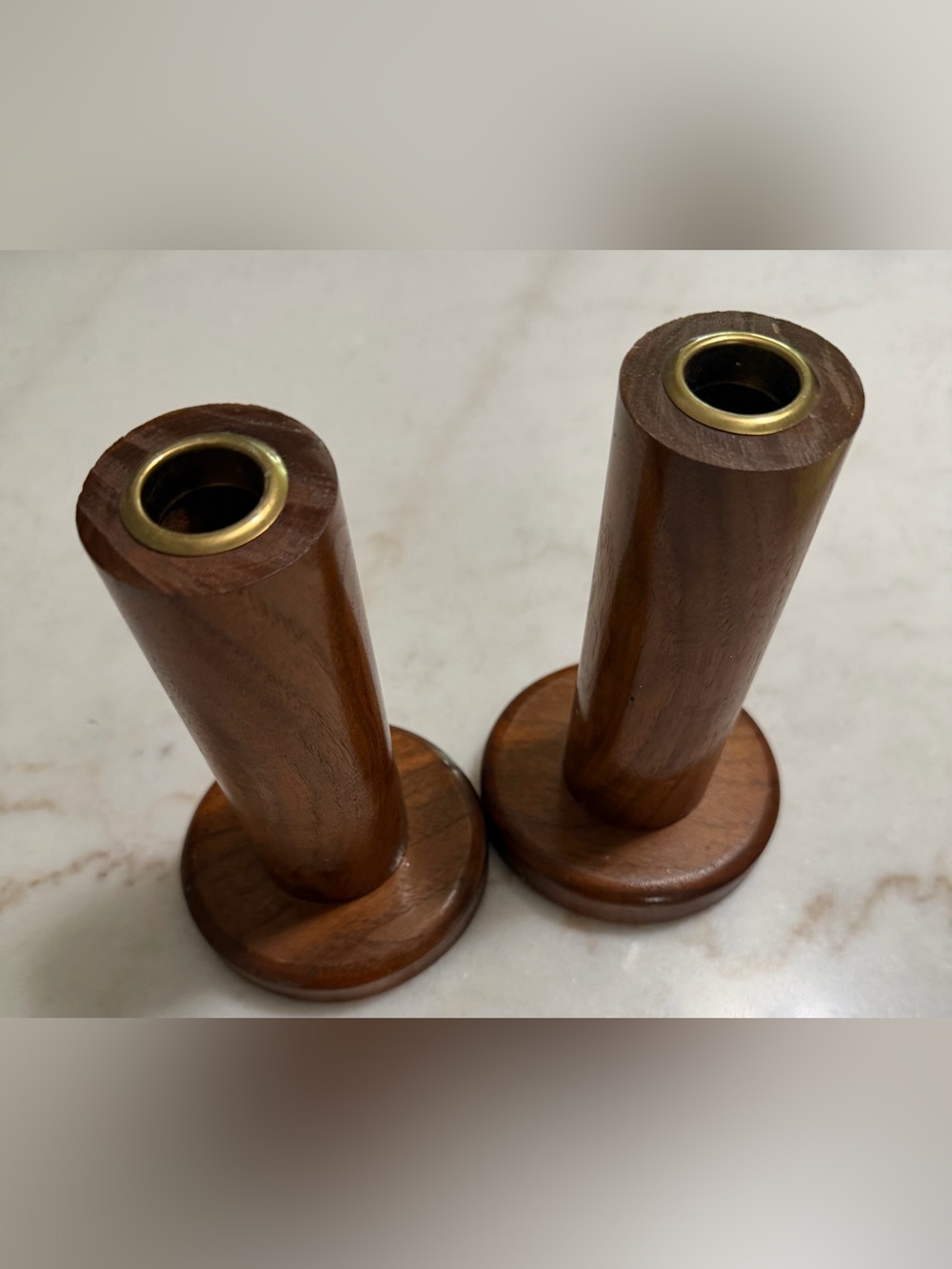 Wooden Brass-Trim Taper Candle Holders - Brown (Set of 2)